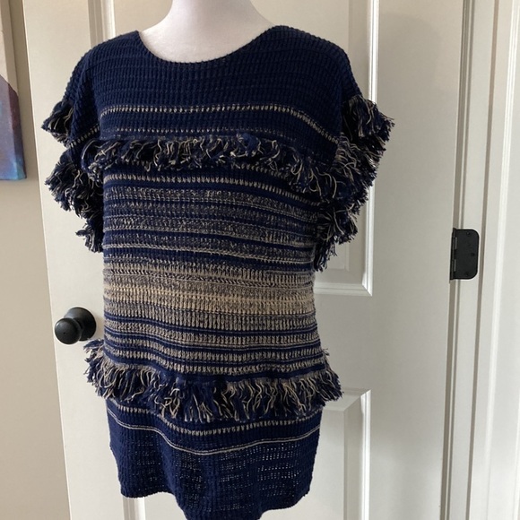 Dana Buchman medium blue sweater fringe - Picture 3 of 10